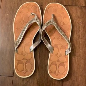 Coach Laurel Silver Embellished Thong Sandals